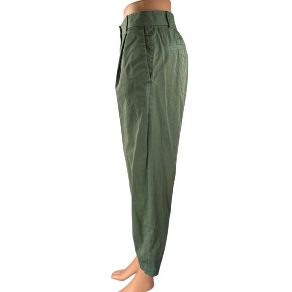 Everlane Women's Green High Rise Pleated Tapered Leg Crop Trousers Pants Size 0 - Picture 2 of 5